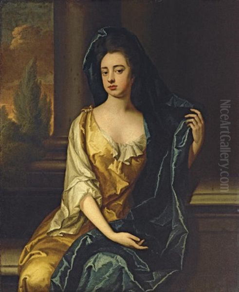 Portrait Of A Lady (frances Whitelocke, Daughter Of Lord Willoughby Of Parham?) In A Yellow Dress Oil Painting by Michael Dahl