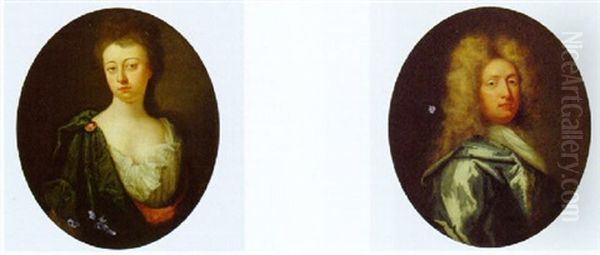 Portrait Of Mary Lyons, Half-length, In A Green, Red-lined Dress Oil Painting by Michael Dahl