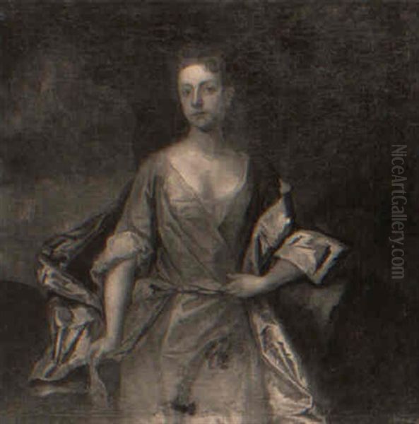 Portrait Of Mary, Daughter Of Sir Cecil Bisschopp, Leaning On A Rock Oil Painting by Michael Dahl