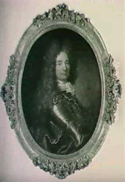 Portratt Av Man I Rustning Samt                             Allongeperuk - Midjebild Oil Painting by Michael Dahl