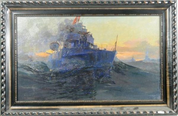 Navy Ship At Sea Oil Painting by Charles William Dahlgreen