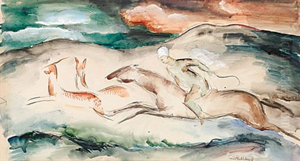 Jaktmotiv Med Ryttare Oil Painting by Ewald Albin Filip Dahlskog