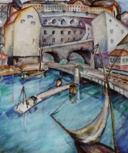 Motiv Fran Slussen Oil Painting by Ewald Albin Filip Dahlskog