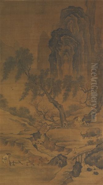 Spring Ploughing Oil Painting by Dai Jin