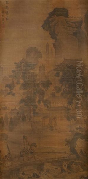 Landscape With Travelers Oil Painting by Dai Jin