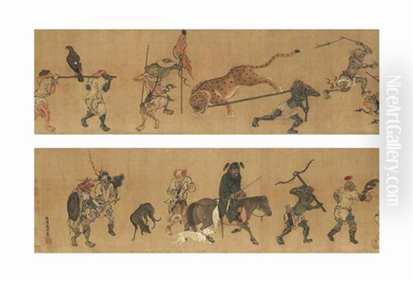 Zhong Kui's Hunting Procession Oil Painting by Dai Jin