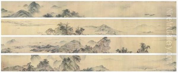 Grand View Of Mountains And Rivers Oil Painting by Dai Jin