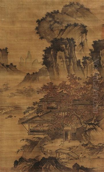 Visiting Friends In The Riverside Pavilion Oil Painting by Dai Jin