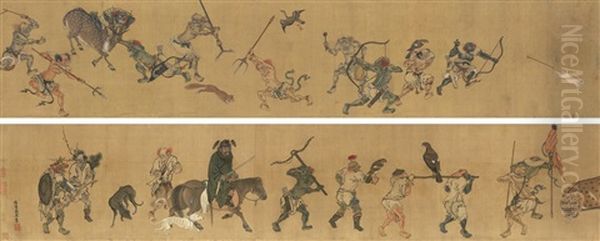 Zhong Kui's Hunting Procession Oil Painting by Dai Jin