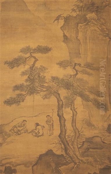 Landscape With Figures Oil Painting by Dai Jin