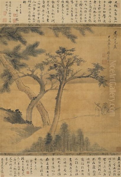 Scholars Talking Under Trees Oil Painting by Dai Xi