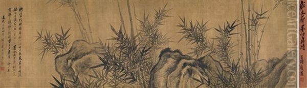 Ink Bamboo And Rock (w/titleslip By Wu Changshuo) Oil Painting by Dai Xi
