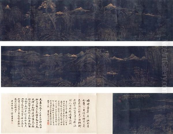 Landscape (+ Another, Smllr; 2 Works) Oil Painting by Dai Xi