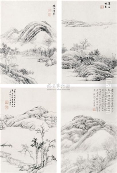 Landscape (+ 3 Others; 4 Works) Oil Painting by Dai Xi