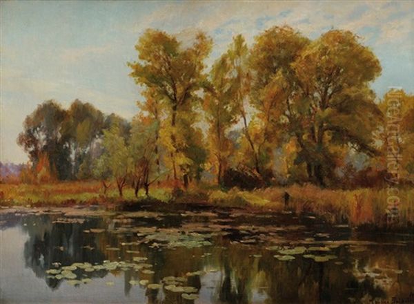 Pecheur En Bord D'etang Oil Painting by Maurice Dainville