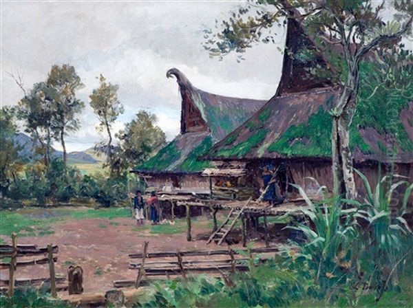 Minangkabau Village, Sumatra Oil Painting by Carel Lodewijk Dake the Younger