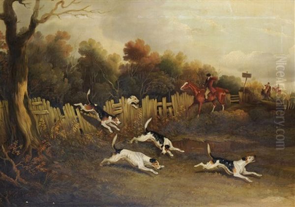 Hounds On The Scent With Huntsmen Nearby; Hunting Hounds Moving In For The Kill (2 Works) Oil Painting by David of York Dalby