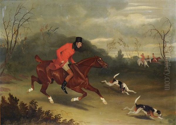 Huntsmen And Hounds In A Landscape, On The Scent Of The Fox Oil Painting by David of York Dalby