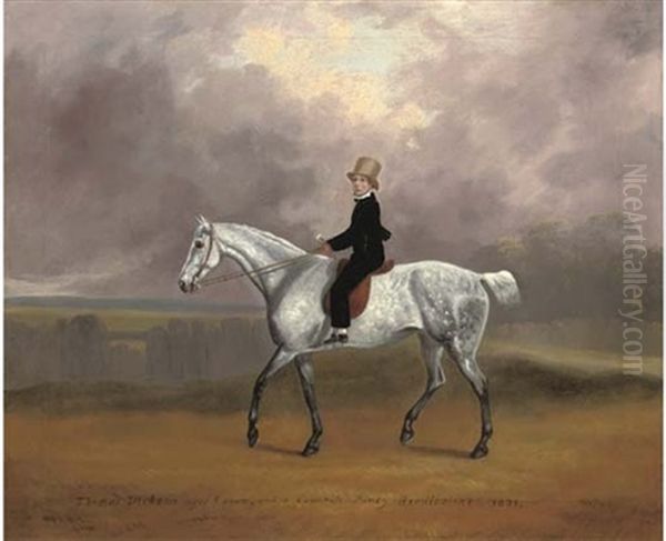 Thomas Dicksan, Aged 8, On His Favorite Pony Wendlestone, In A Landscape Oil Painting by David of York Dalby
