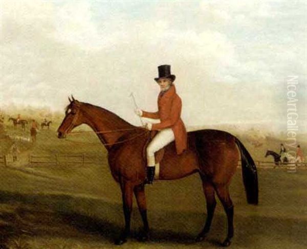 Portrait Of A Gentleman On A Bay Hunter With A Hunt Beyond (mr. John Mytton?) Oil Painting by David of York Dalby