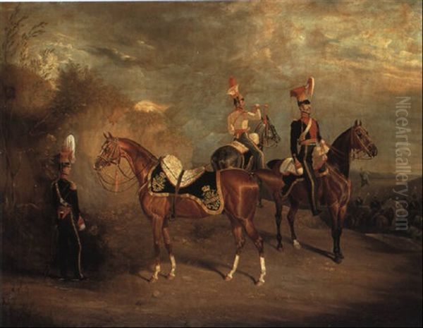 Captain Percy Williams Of The 9th Lancers, With His Charger Peninsula... Oil Painting by David of York Dalby