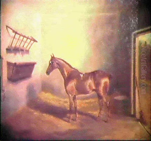 A Liver Chestnut In A Loose Box Oil Painting by David of York Dalby