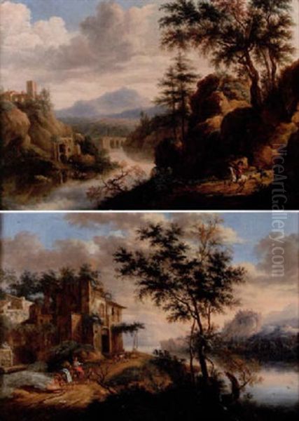 Landskap Med Figurer Oil Painting by Dirk Dalens the Younger