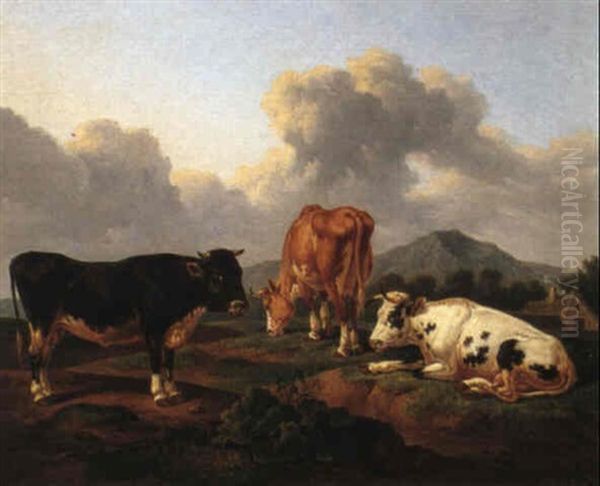 Cattle In A Landscape Oil Painting by Johann Baptist Dallinger von Dalling the Younger