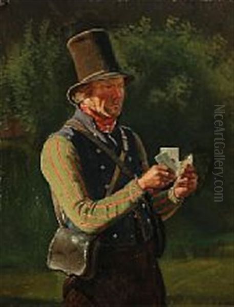 A Mailman Delivering Letters Oil Painting by Christen Dalsgaard