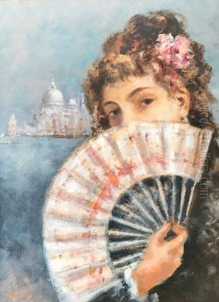 Venitienne A L'eventail Oil Painting by Lucie Van Dam Van Isselt