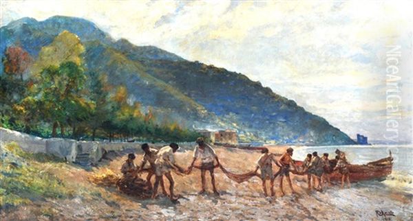 Pescatori A Maiori Oil Painting by Raffaelle d'Amato
