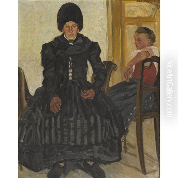 Bauerin In Sonntagstracht Oil Painting by Joseph Damberger