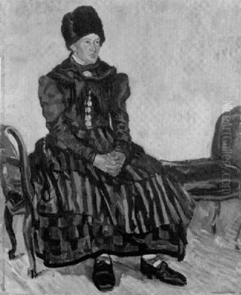 Bauerin Mit Pelzmutze Oil Painting by Joseph Damberger