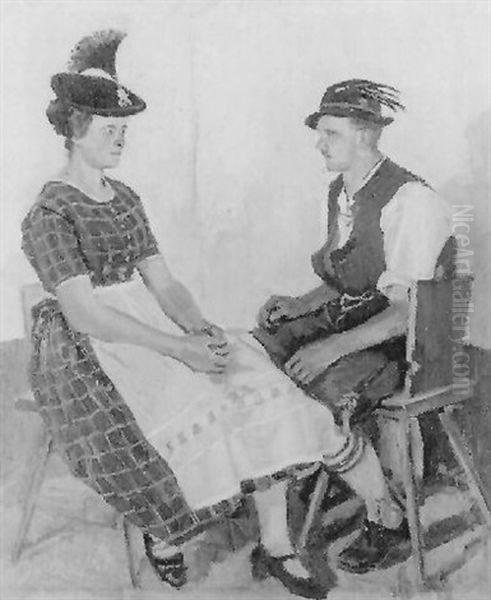 Bauernpaar In Der Stube Oil Painting by Joseph Damberger