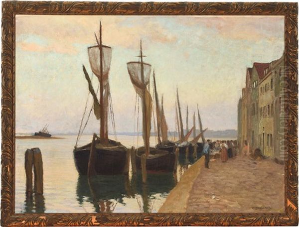 Fischmarkt Am Hafenkai Oil Painting by Constantin Damianos