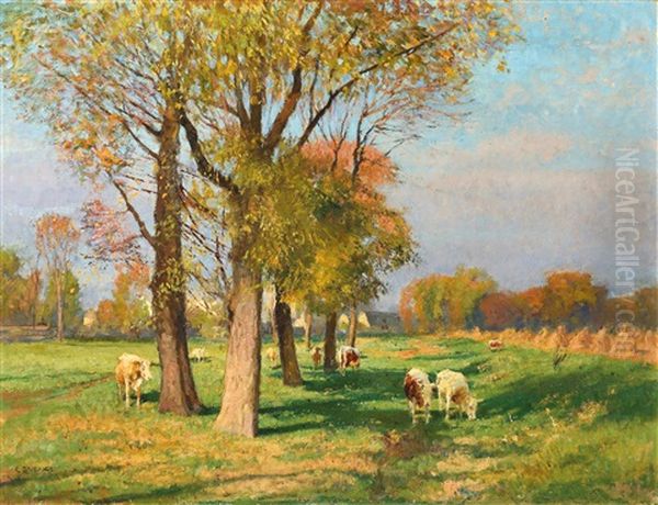 Sommerlandschaft Mit Weidenden Kuhen Oil Painting by Constantin Damianos