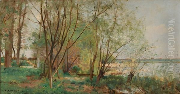 Les Bords De Seine A Argenteuil Oil Painting by Pierre Emmanuel Eugene Damoye