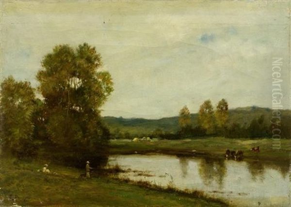 Flusslandschaft Oil Painting by Pierre Emmanuel Eugene Damoye