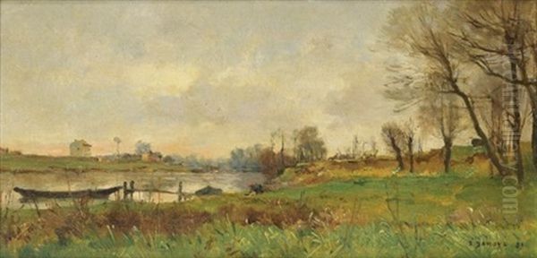 L'ile Saint-ouen Oil Painting by Pierre Emmanuel Eugene Damoye