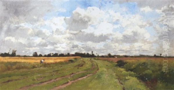 Harvesting The Corn Oil Painting by Pierre Emmanuel Eugene Damoye