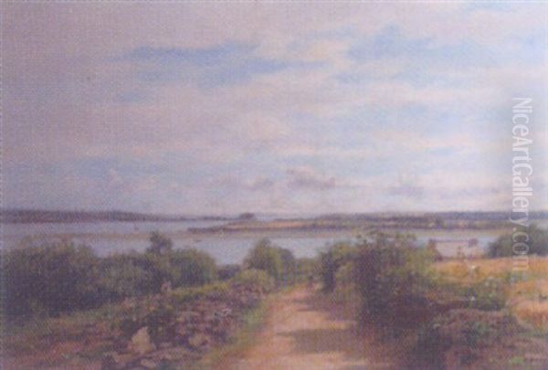 An Estuary Scene Oil Painting by Pierre Emmanuel Eugene Damoye