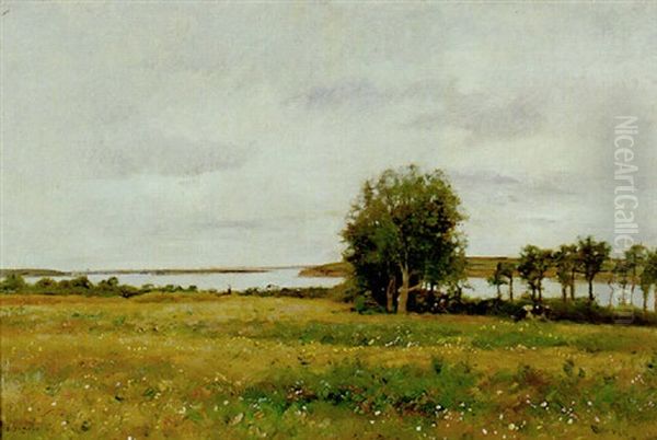 Les Pres Fleuris Sur La Cote Normande Oil Painting by Pierre Emmanuel Eugene Damoye