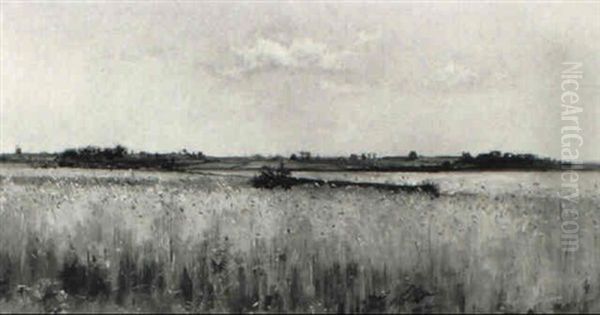 Extensive Coastal Landscape With A Cornfield Oil Painting by Pierre Emmanuel Eugene Damoye