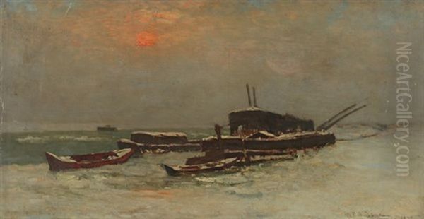 Les Barques Au Coucher Du Soleil Oil Painting by William Parsons Winchester Dana