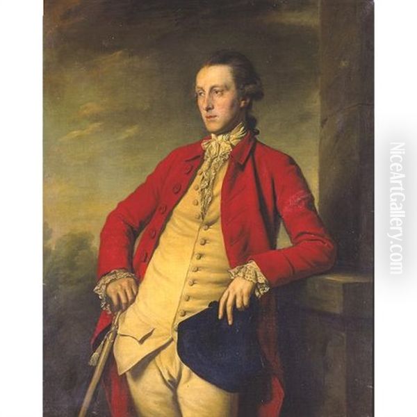 Portrait Of Sir John Weyland, Three Quarter Length In A Red Coat, A Buff Waistcoat Holding A Tricorn Hat Oil Painting by Nathaniel Dance Holland (Sir)