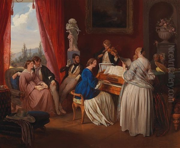 The Family Concert Oil Painting by Josef Franz Danhauser