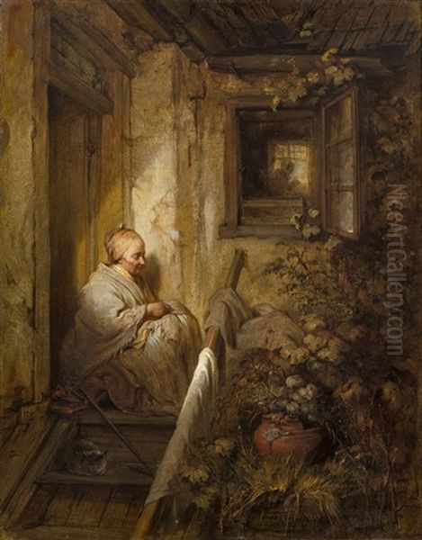 Stiegenweibchen Oil Painting by Josef Franz Danhauser