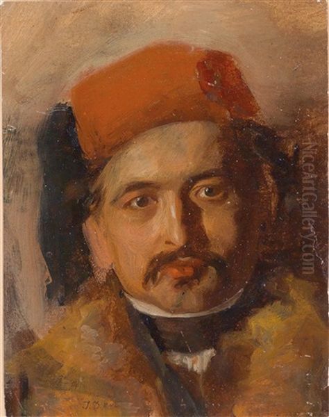 Bildnis Eines Herrn Mit Schnurrbart Und Rotem Fez Oil Painting by Josef Franz Danhauser