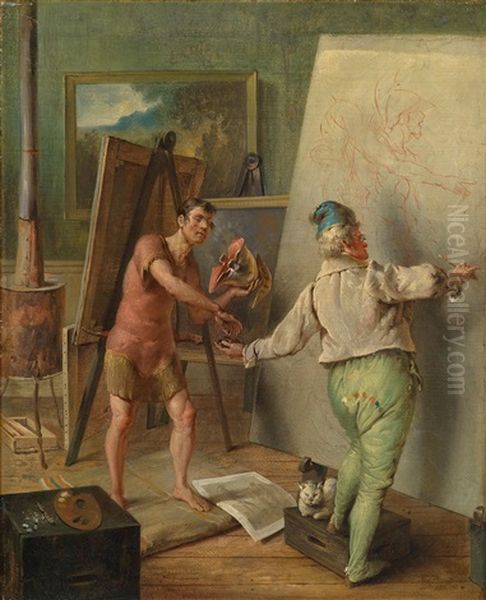 Im Maleratelier Oil Painting by Josef Franz Danhauser