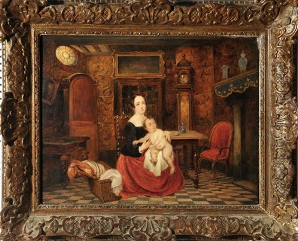 Mutter Mit Kind In Einem Prunkvollen Interieur Oil Painting by Josef Franz Danhauser